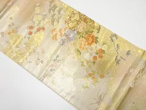 雲に貝桶・草花模様織り出し袋帯